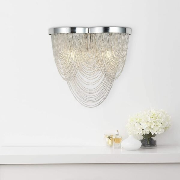 2-Light Silver Tassel Wall Sconce in Chrome - Image 2