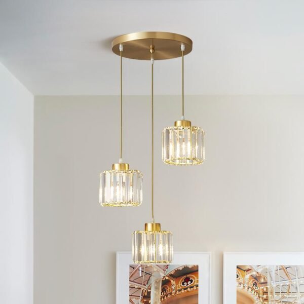 3 Light Crystal Pendant Light in Round Canopy - Image 2
