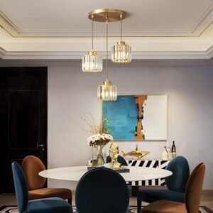 3 Light Crystal Pendant Light in Round Canopy