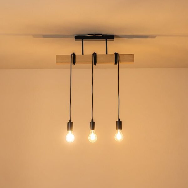 3-Light Matte Black Wooden Semi Flush Mount Island Chandelier - Image 7