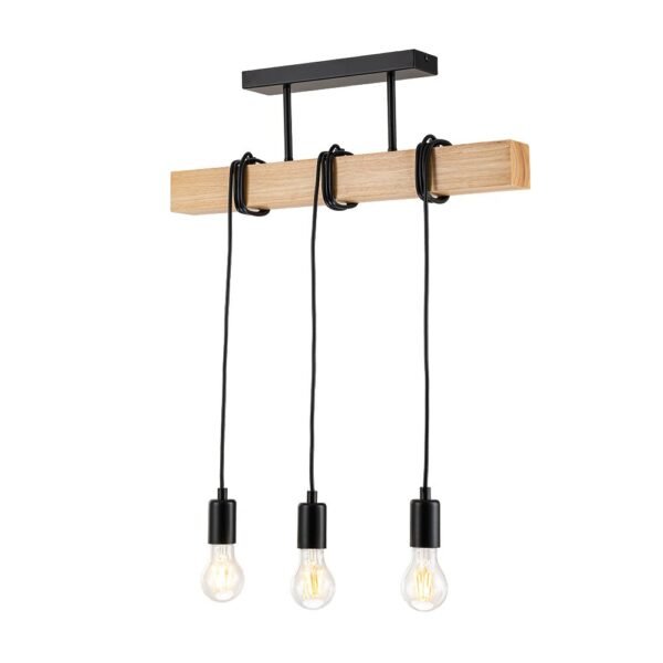 3-Light Matte Black Wooden Semi Flush Mount Island Chandelier - Image 5