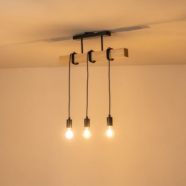 3-Light Matte Black Wooden Semi Flush Mount Island Chandelier - Image 8