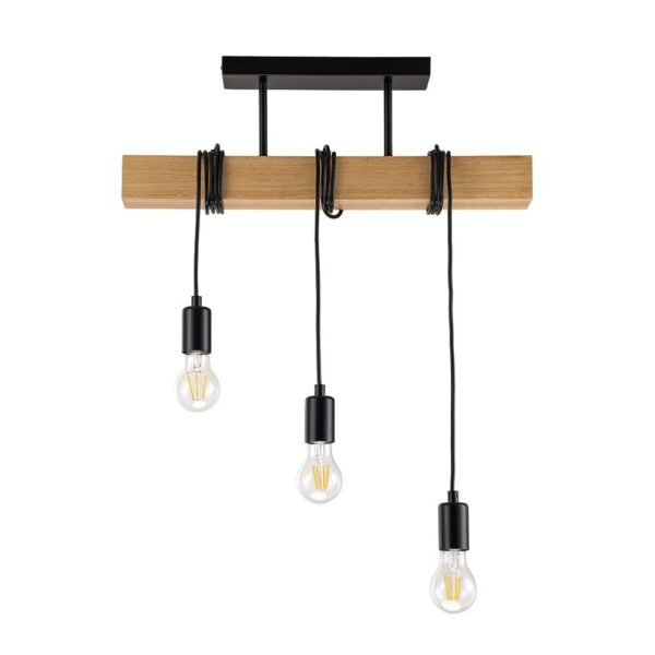 3-Light Matte Black Wooden Semi Flush Mount Island Chandelier - Image 6