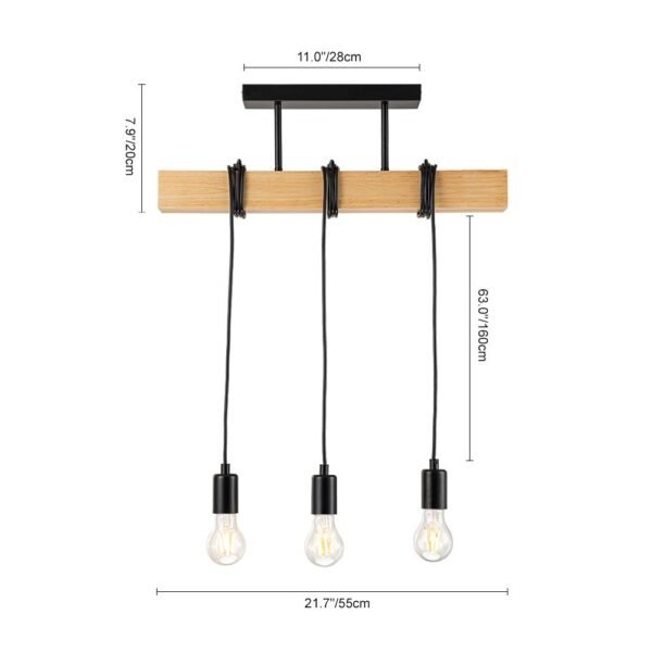 3-Light Matte Black Wooden Semi Flush Mount Island Chandelier - Image 12