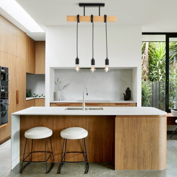 3-Light Matte Black Wooden Semi Flush Mount Island Chandelier - Image 2