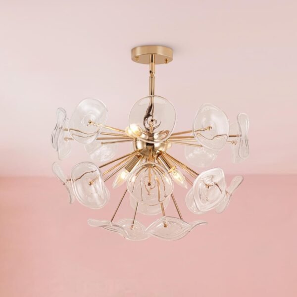 4-Light Glass Sunburst Sputnik Semi-Flush Mount Chandelier - Image 3