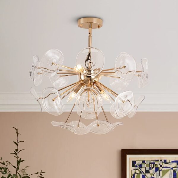 4-Light Glass Sunburst Sputnik Semi-Flush Mount Chandelier - Image 4