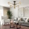 6 Light Amber Glass Sputnik Semi Flush Mount