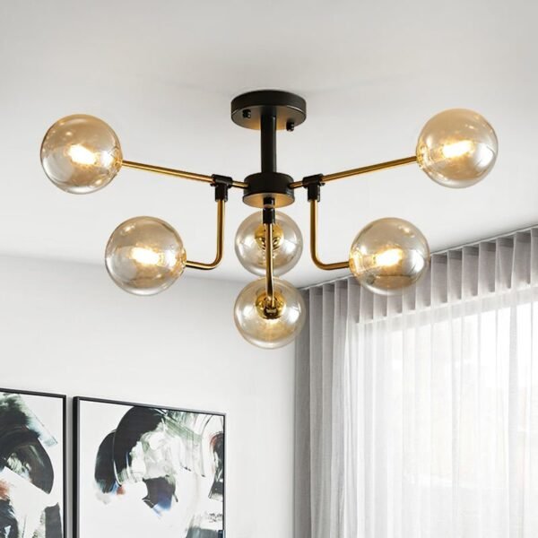 6 Light Amber Glass Sputnik Semi Flush Mount - Image 2