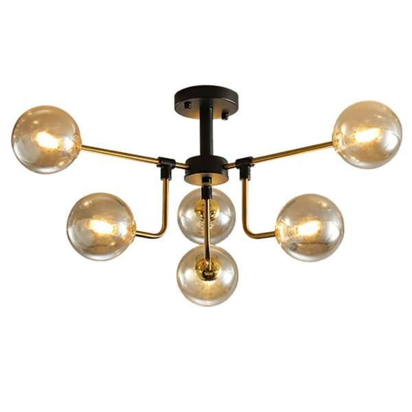6 Light Amber Glass Sputnik Semi Flush Mount - Image 3