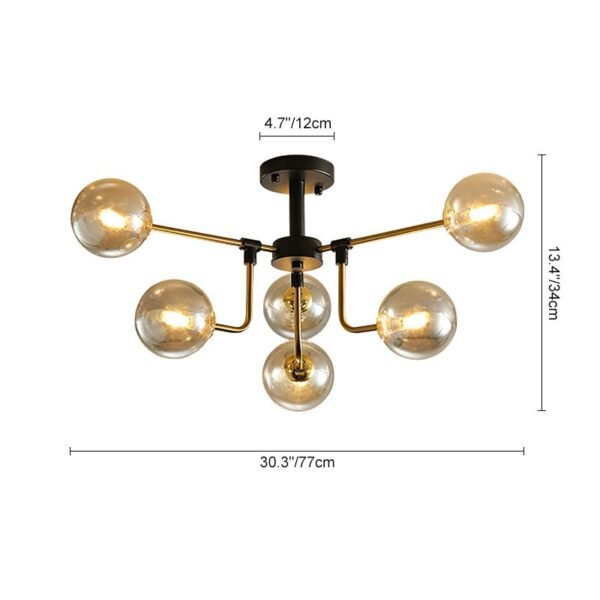 6 Light Amber Glass Sputnik Semi Flush Mount - Image 6