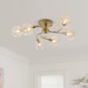 Swirl Gold 6 Light Glass Branching Semi Flush Mount Ceiling Light