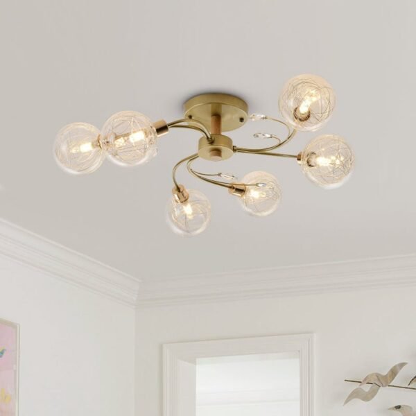 Swirl Gold 6 Light Glass Branching Semi Flush Mount Ceiling Light