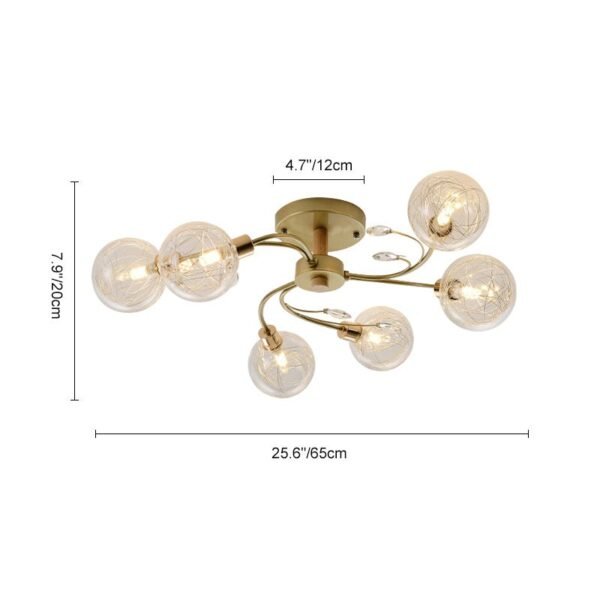 Swirl Gold 6 Light Glass Branching Semi Flush Mount Ceiling Light - Image 7