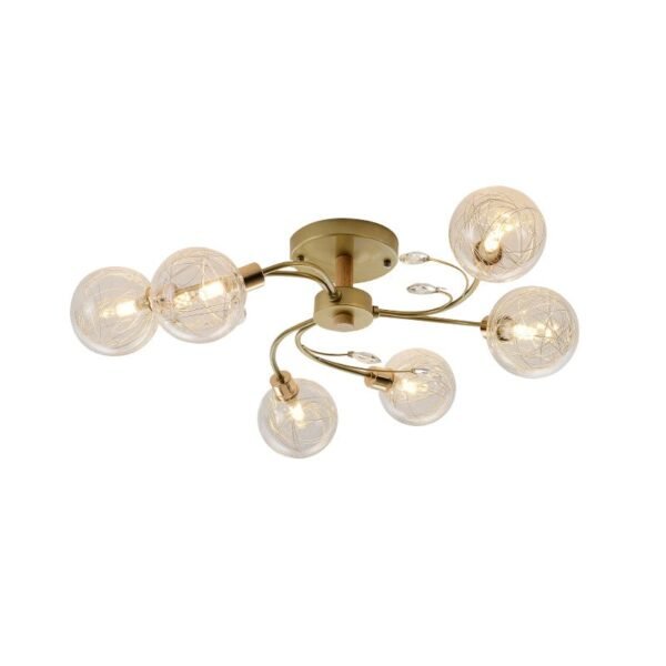 Swirl Gold 6 Light Glass Branching Semi Flush Mount Ceiling Light - Image 3