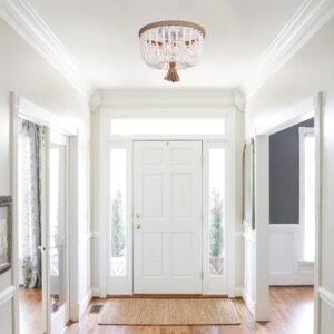 Wood Beaded Flush Mount Ceiling Chandelier Light